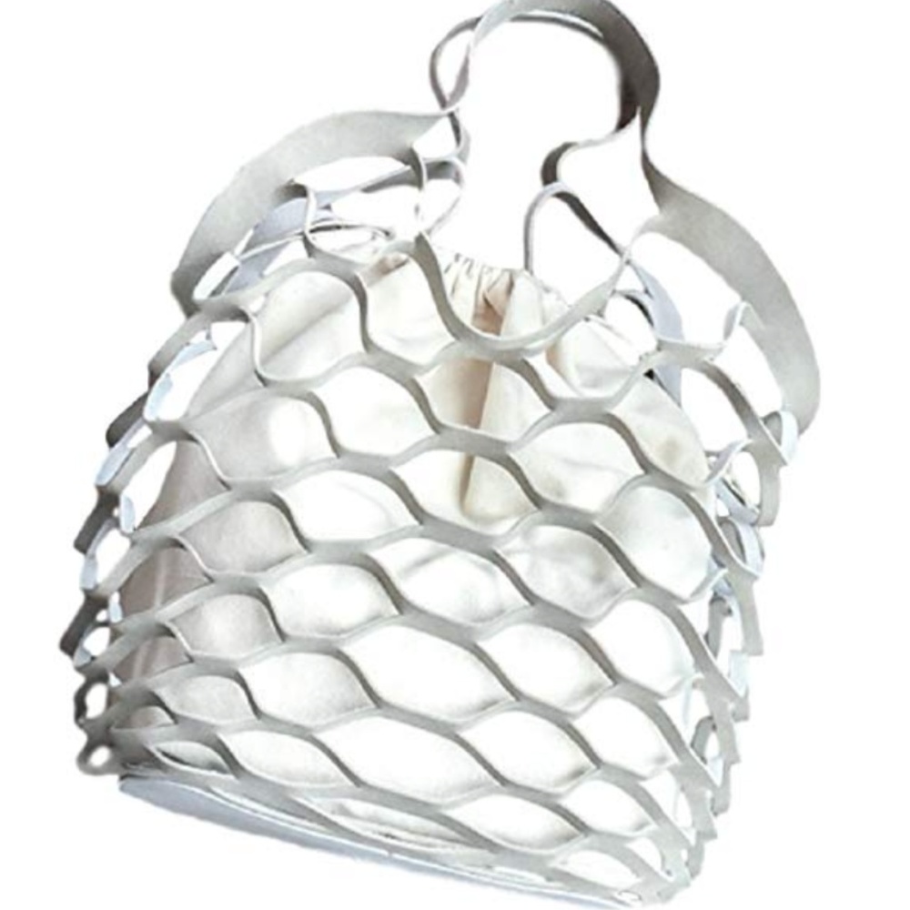 AUDREY 2pc Mesh and Removable Linen Shoulder Bag - Picture 4 of 7